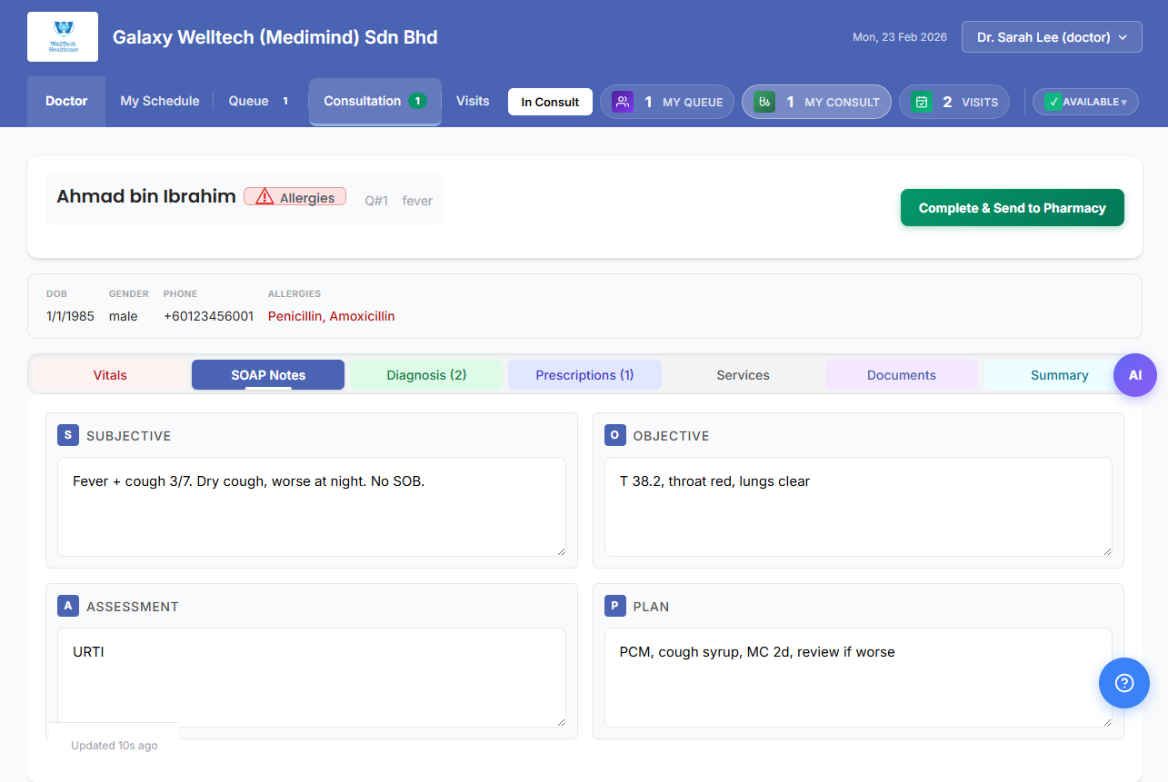 WellTech SOAP Notes — AI-drafted clinical documentation
